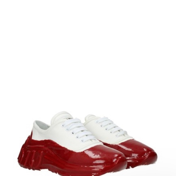 Authentic Miu Miu PRADA Red White Knit Rubber Logo Low Top Platform SZ: 38.5 - Picture 3 of 3